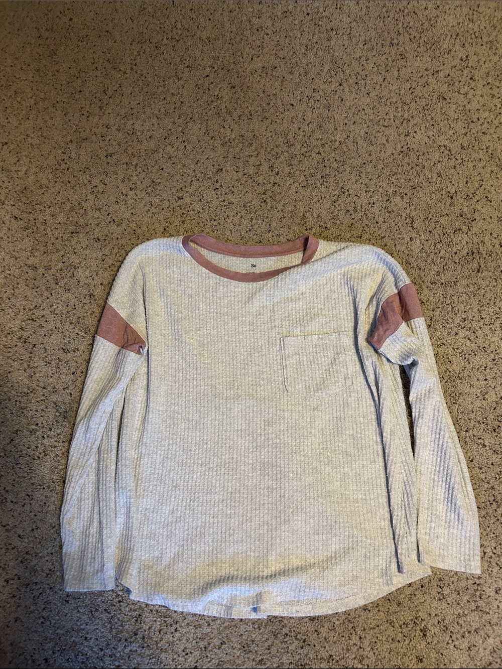 SO Cream Waffle Long-Sleeve Tee with Mauve Trim